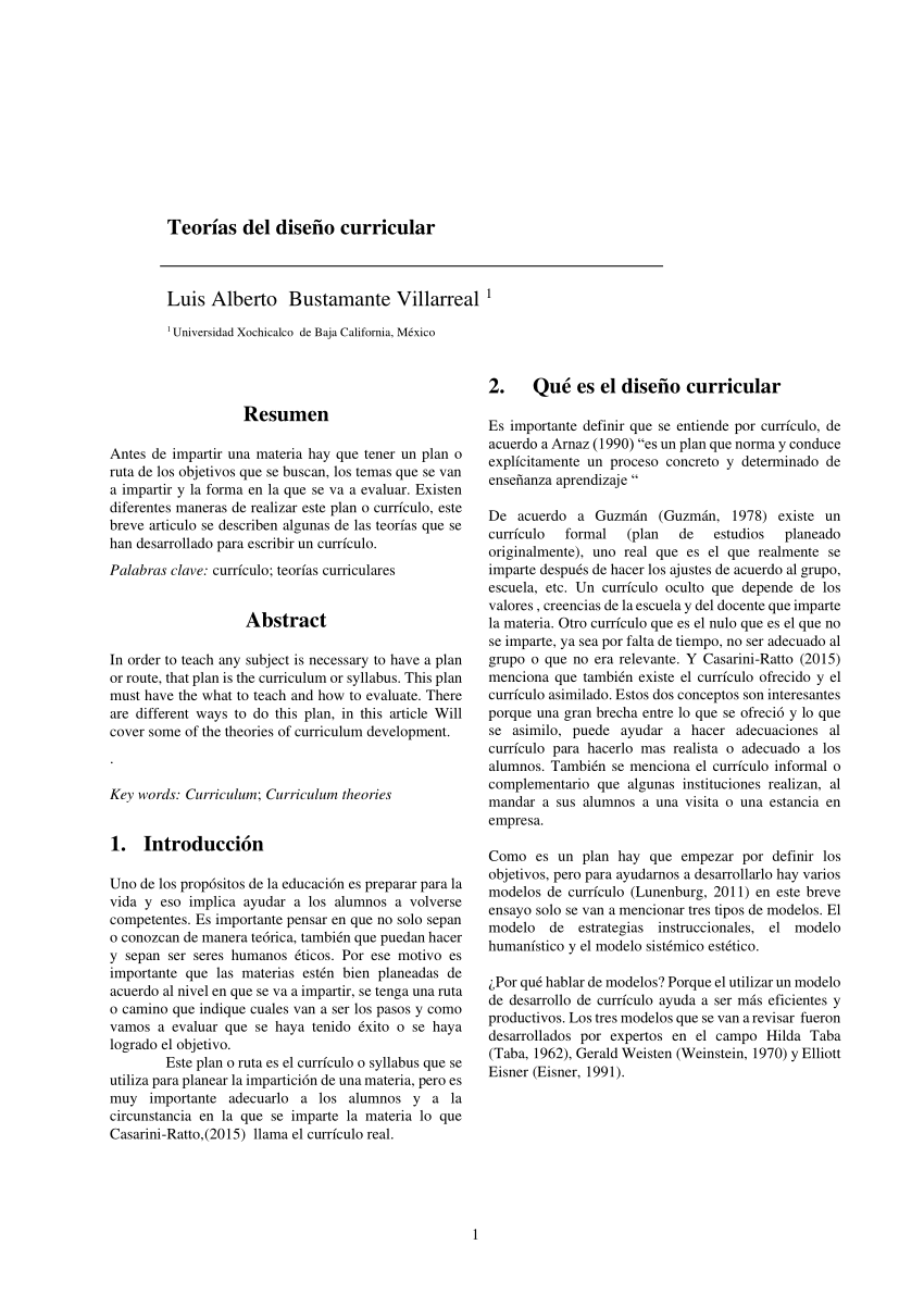 PDF) Teorías del diseño curricular