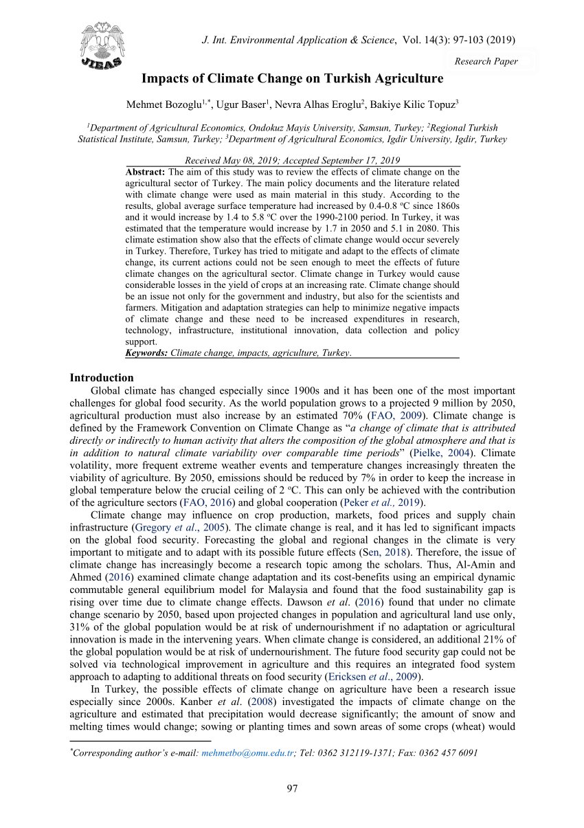 pdf impacts of climate change on turkish agriculture