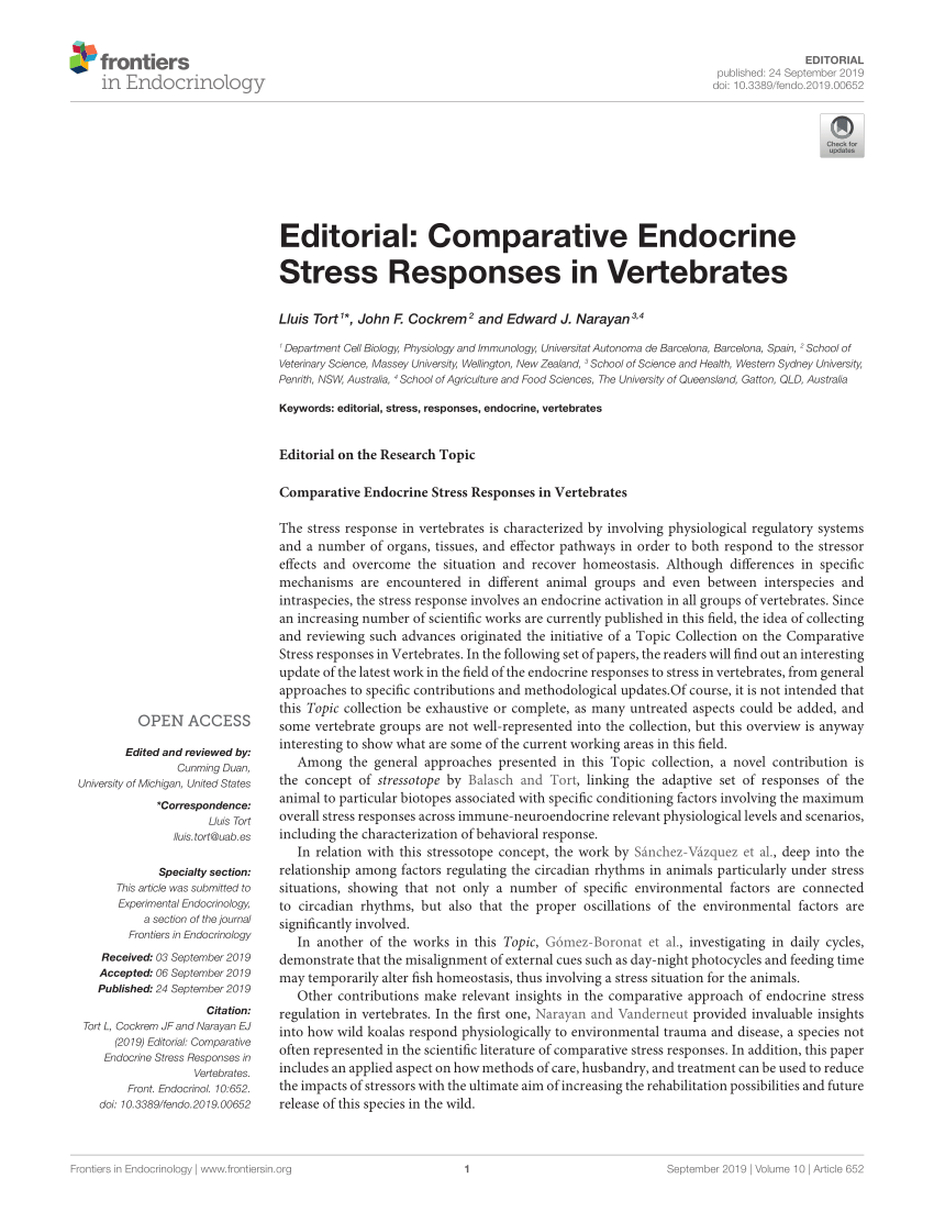 Pdf Editorial Comparative Endocrine Stress Responses In - 