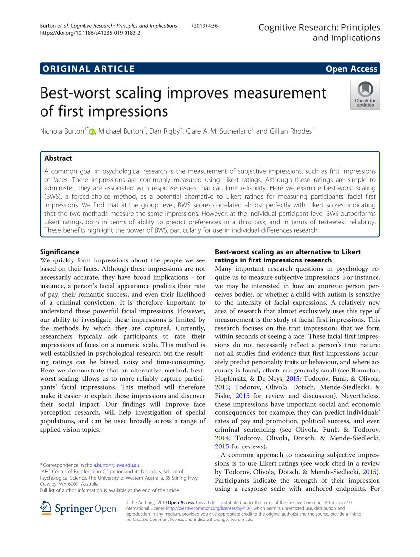 PDF Best worst scaling improves measurement of first impressions