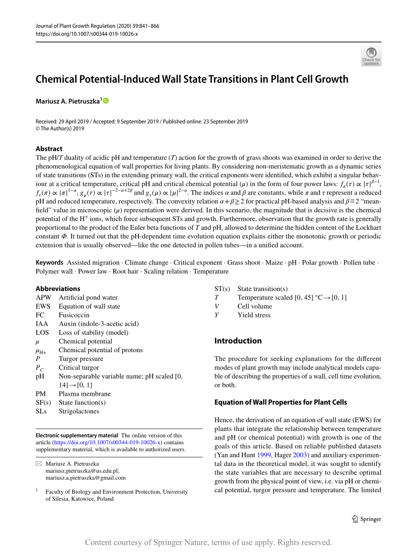 Pdf Chemical Potential Induced Wall State Transitions In Plant Cell Growth