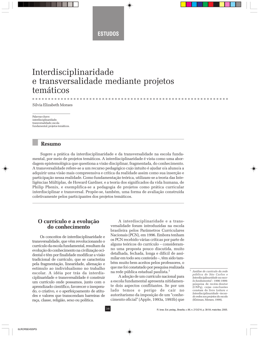 PDF) Interdisciplinaridade na formação da sensibilidade
