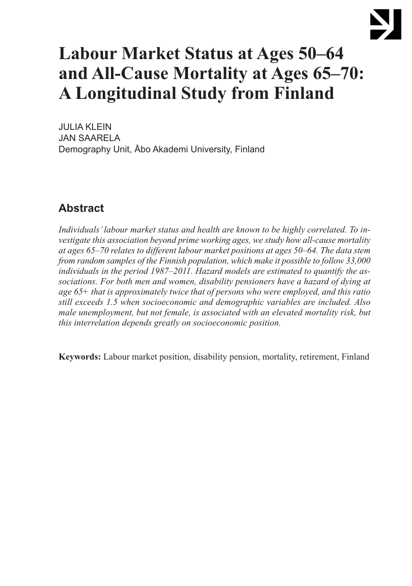lavendel patrulje Regulering PDF) Labour Market Status at Ages 50–64 and All-Cause Mortality at Ages  65–70