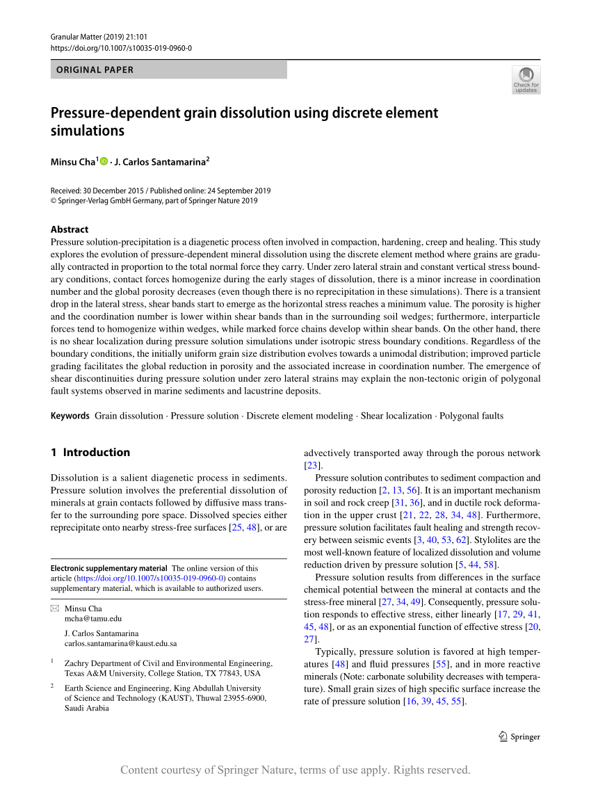 Pressure dependent grain dissolution using discrete element