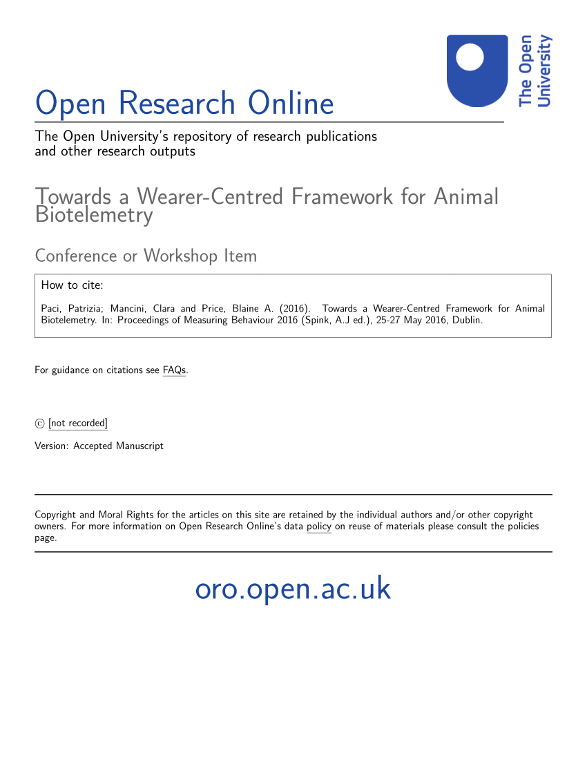 PDF) Towards a Wearer-Centred Framework for Animal Biotelemetry