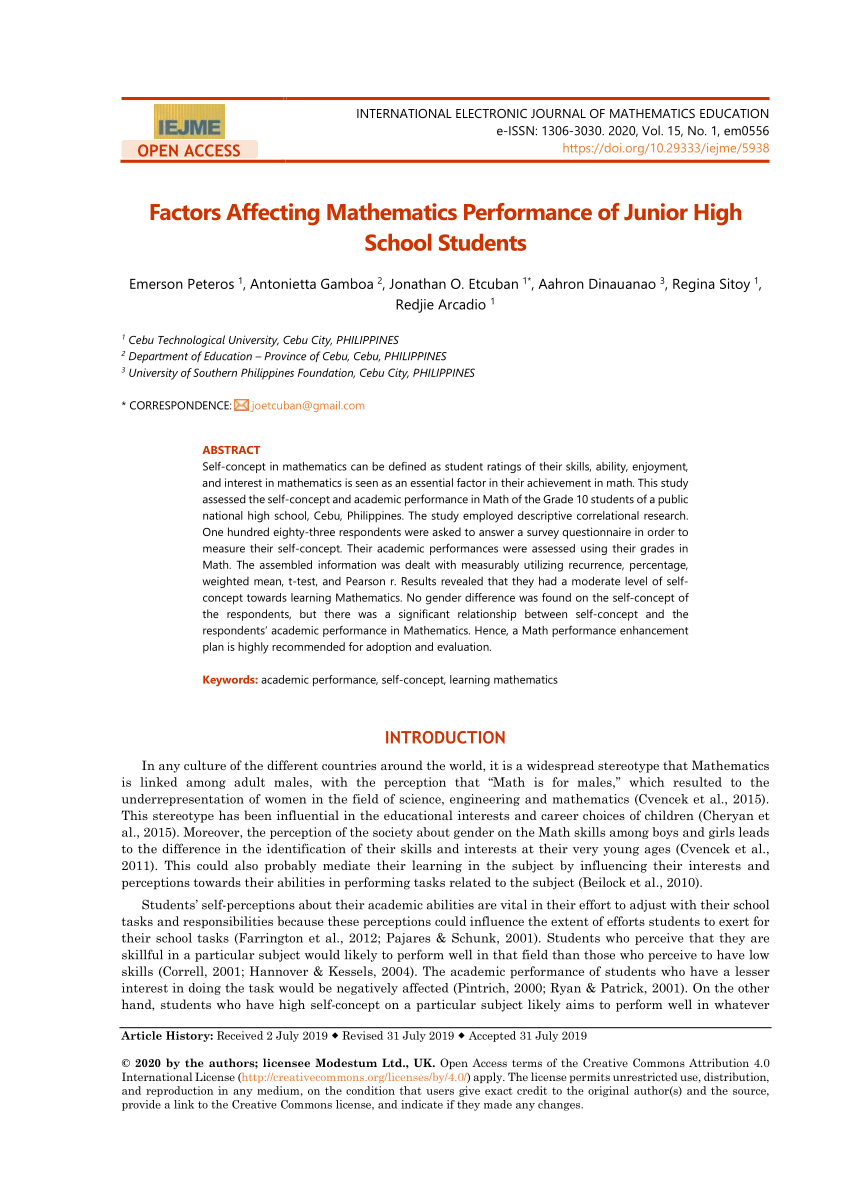 research about mathematics performance