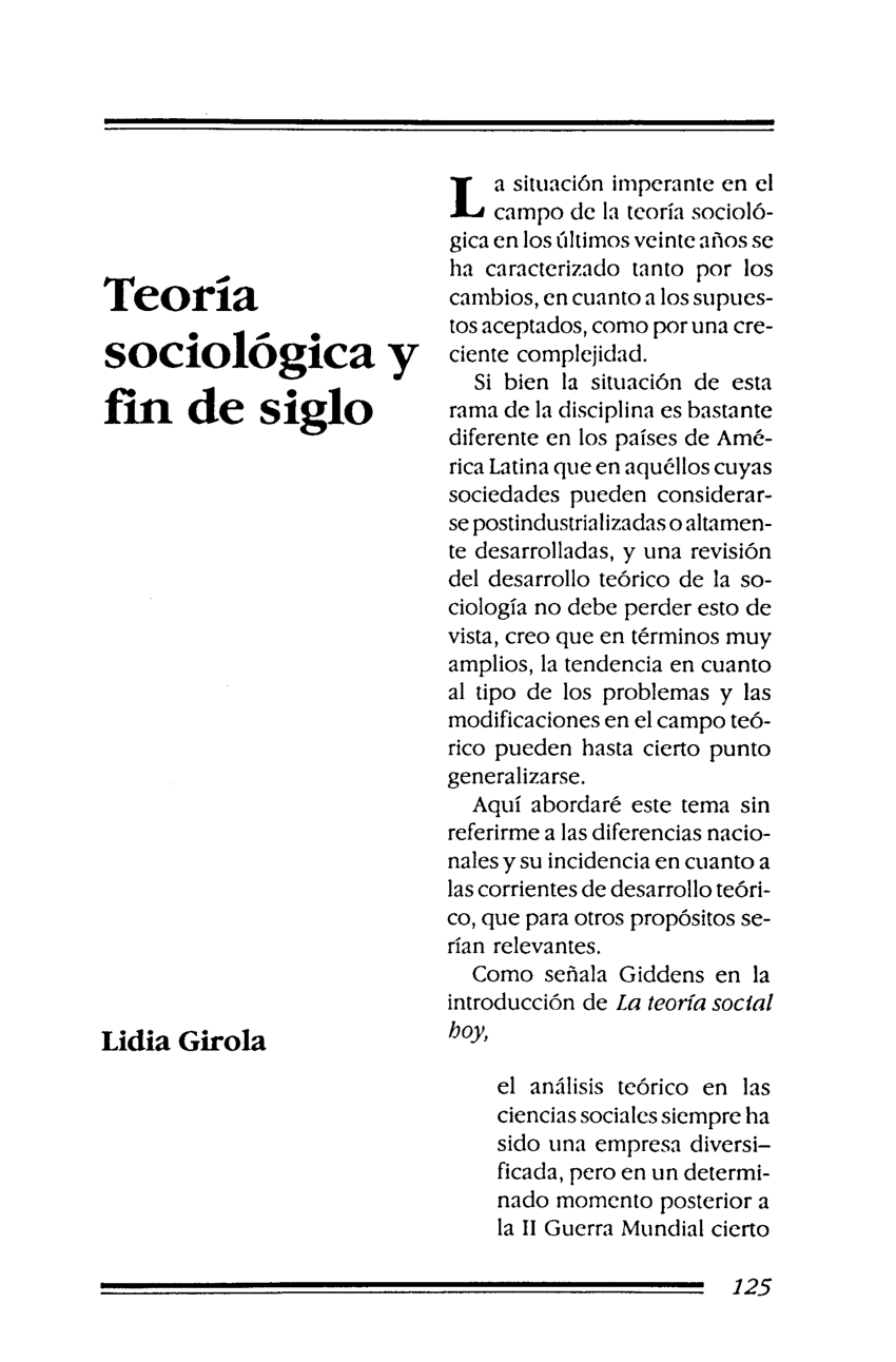 PDF) Teoría sociológica y fin de siglo