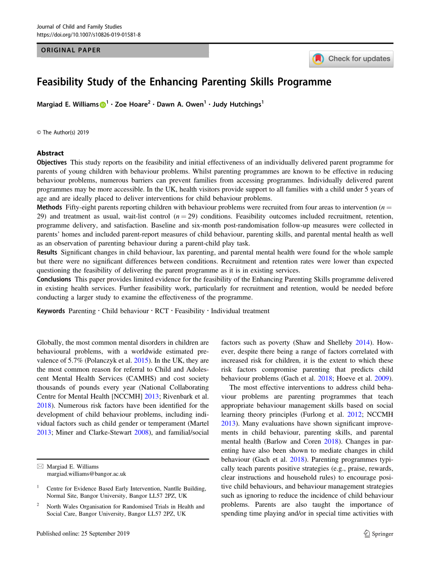 (PDF) Feasibility Study of the Enhancing Parenting Skills ...