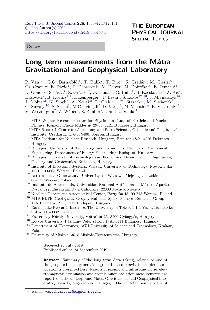 PDF) Long term measurements from the Mtra Gravitational and ...