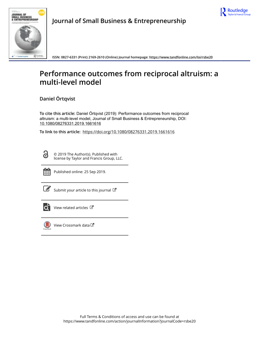 Pdf Performance Outcomes From Reciprocal Altruism A Multi Level Model