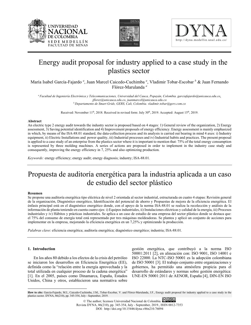 PDF) Energy audit proposal for industry applied to a case study in the  plastics sector