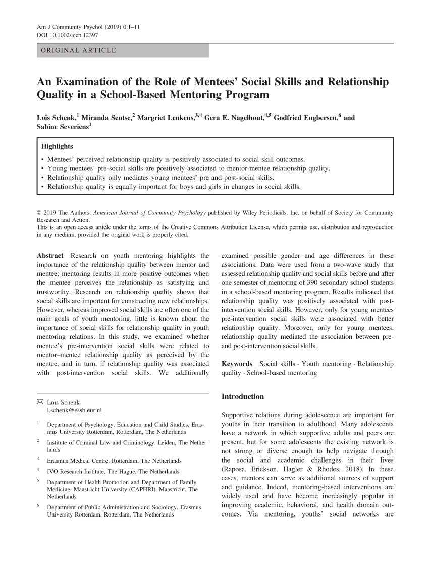 bus Satire gjorde det PDF) An Examination of the Role of Mentees' Social Skills and Relationship  Quality in a School‐Based Mentoring Program