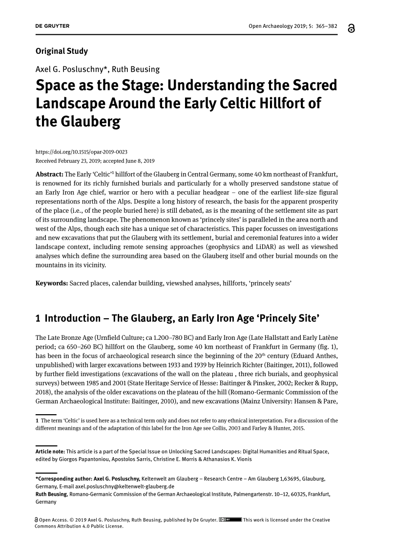PDF) Space as the Stage: Understanding the Sacred Landscape Around the  Early Celtic Hillfort of the Glauberg
