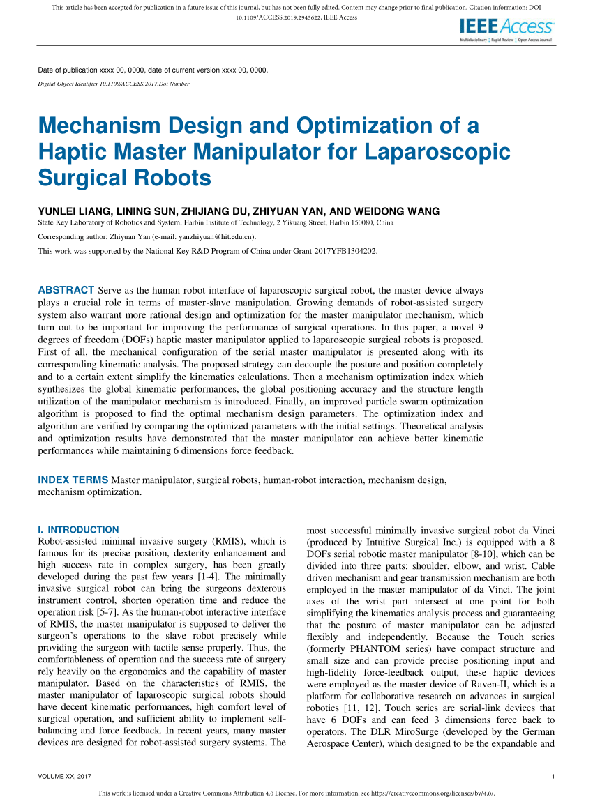 PDF) Mechanism Design and Optimization of a Haptic Master 