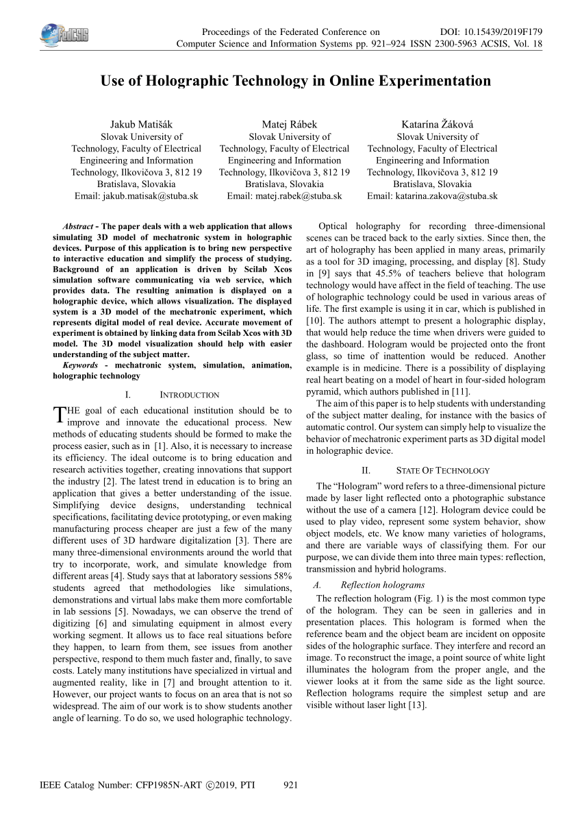 research paper on hologram technology