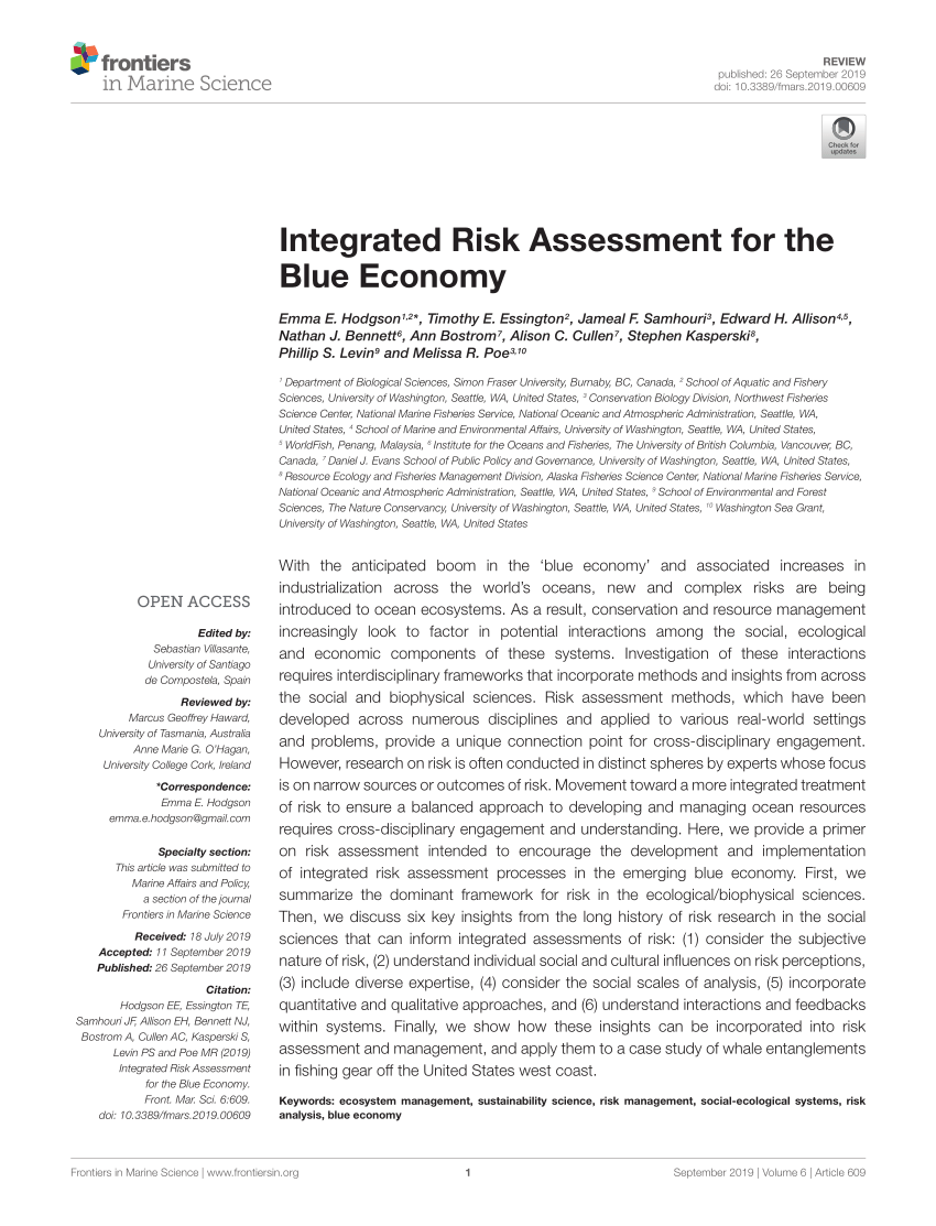 Pdf Integrated Risk Assessment For The Blue Economy