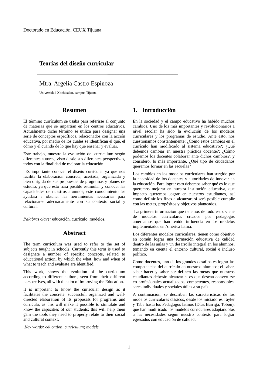 PDF) Teorías del diseño curricular