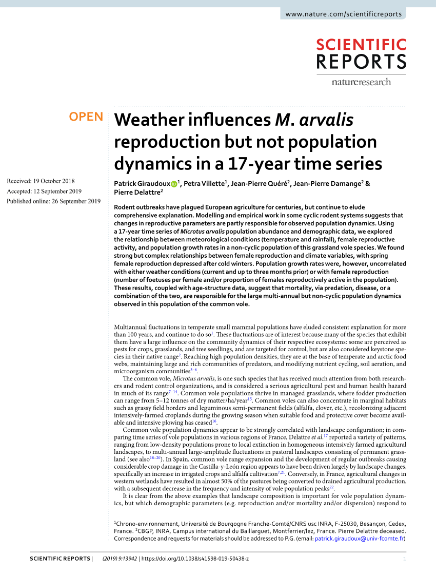 Pdf Weather Influences M Arvalis Reproduction But Not Population Dynamics In A 17 Year Time Series