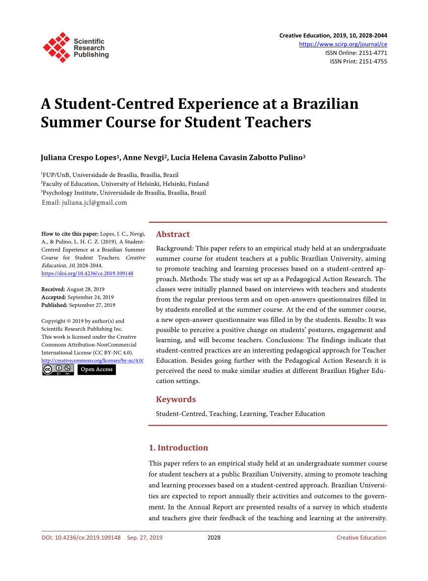 Pdf A Student Centred Experience At A Brazilian Summer Course For