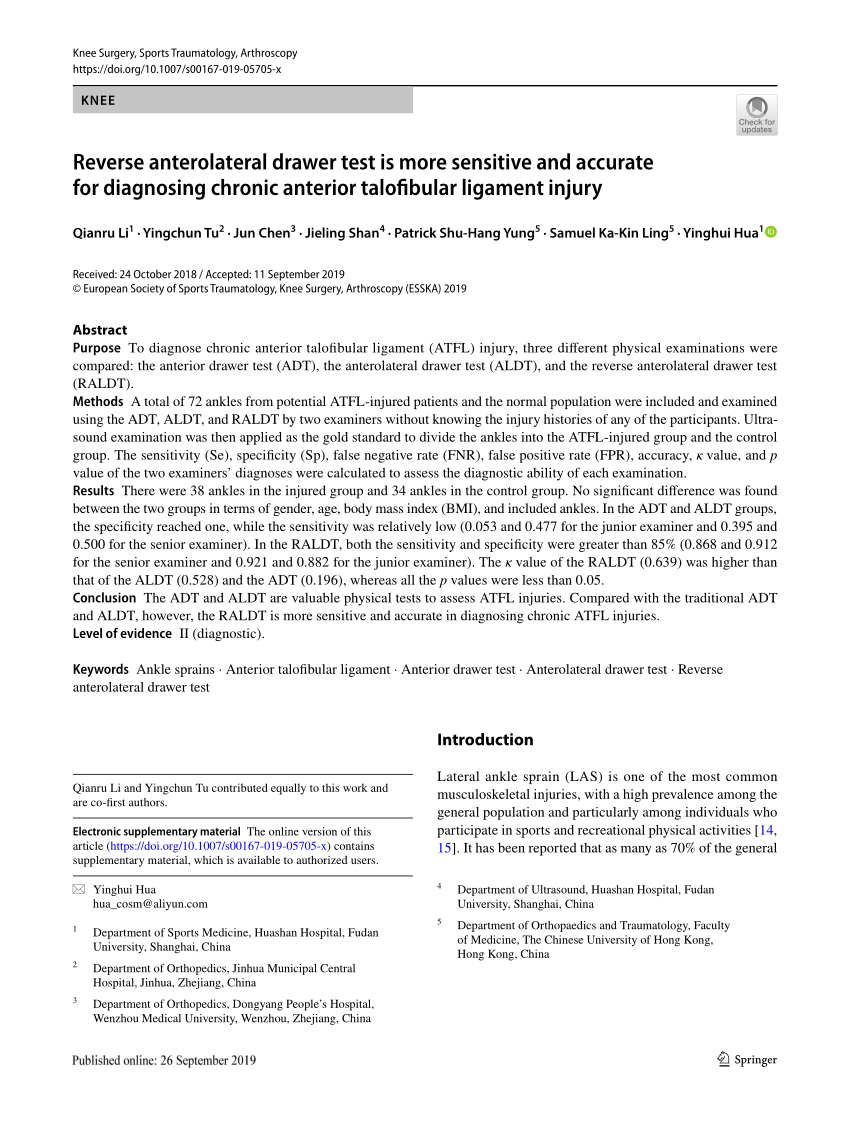 (PDF) Reverse anterolateral drawer test is more sensitive and accurate