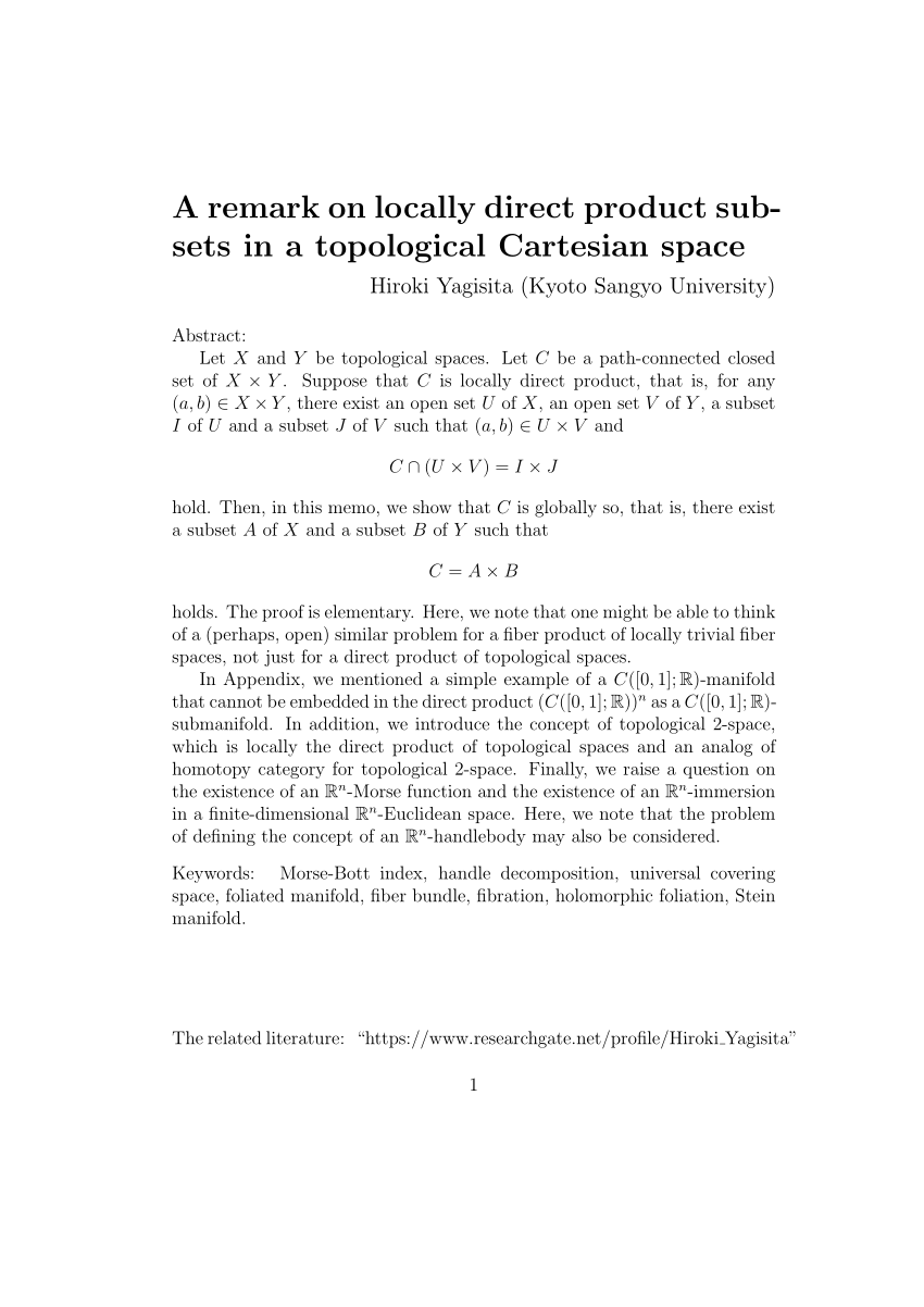 Pdf A Remark On Locally Direct Product Subsets In A Topological Cartesian Space