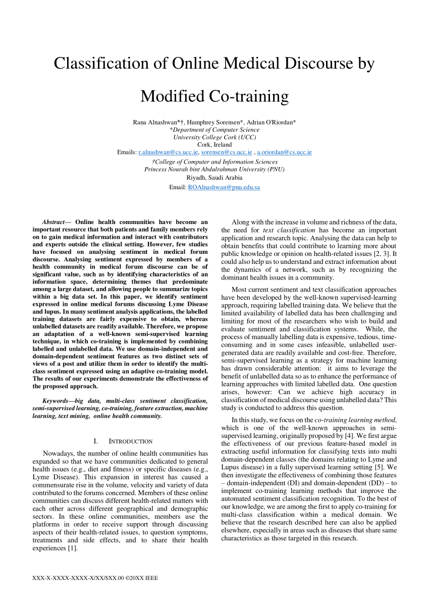 PDF) Classification of Online Medical Discourse by Modified Co-Training