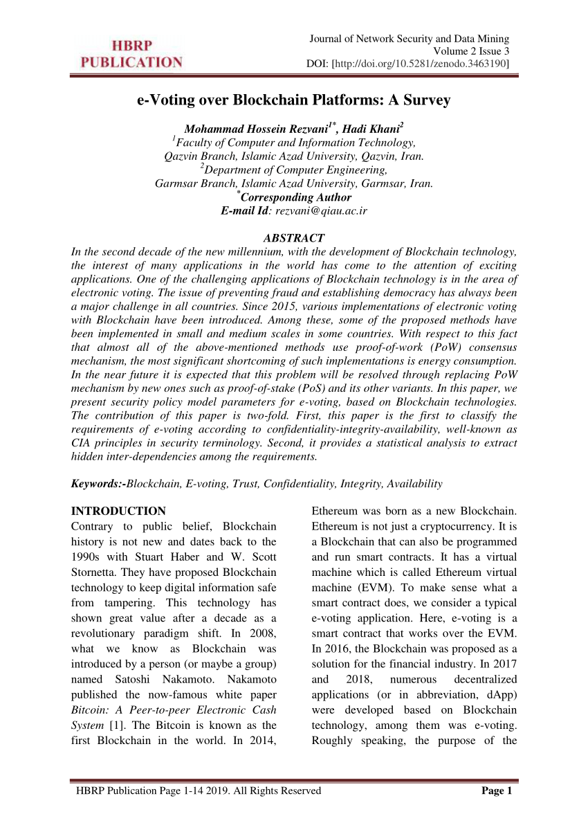 Pdf E Voting Over Blockchain Platforms A Survey