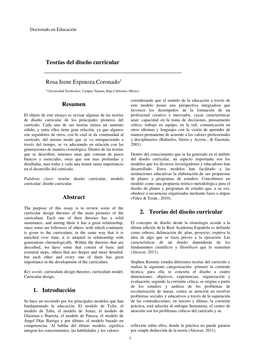 PDF) Teorías del diseño curricular