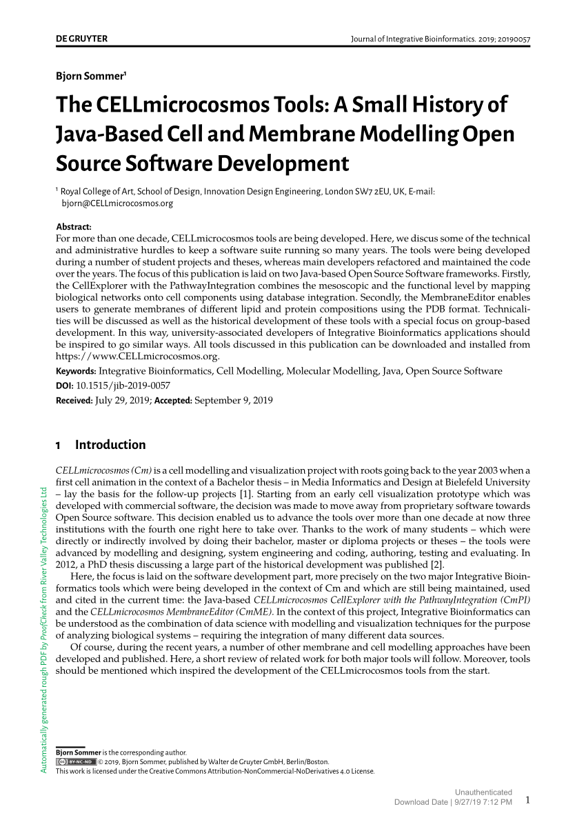 Pdf The Cellmicrocosmos Tools A Small History Of Java Based Cell And Membrane Modelling Open Source Software Development