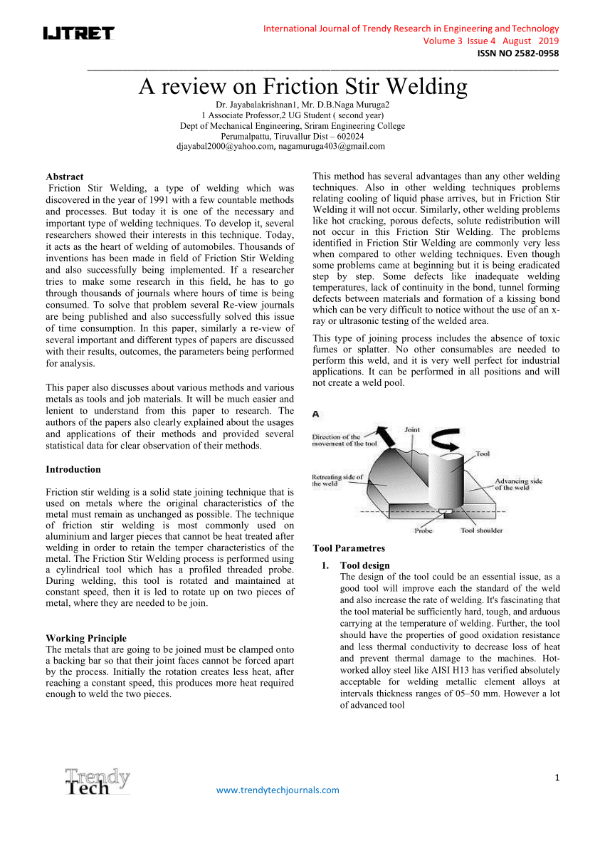 (PDF) A review on Friction Stir Welding