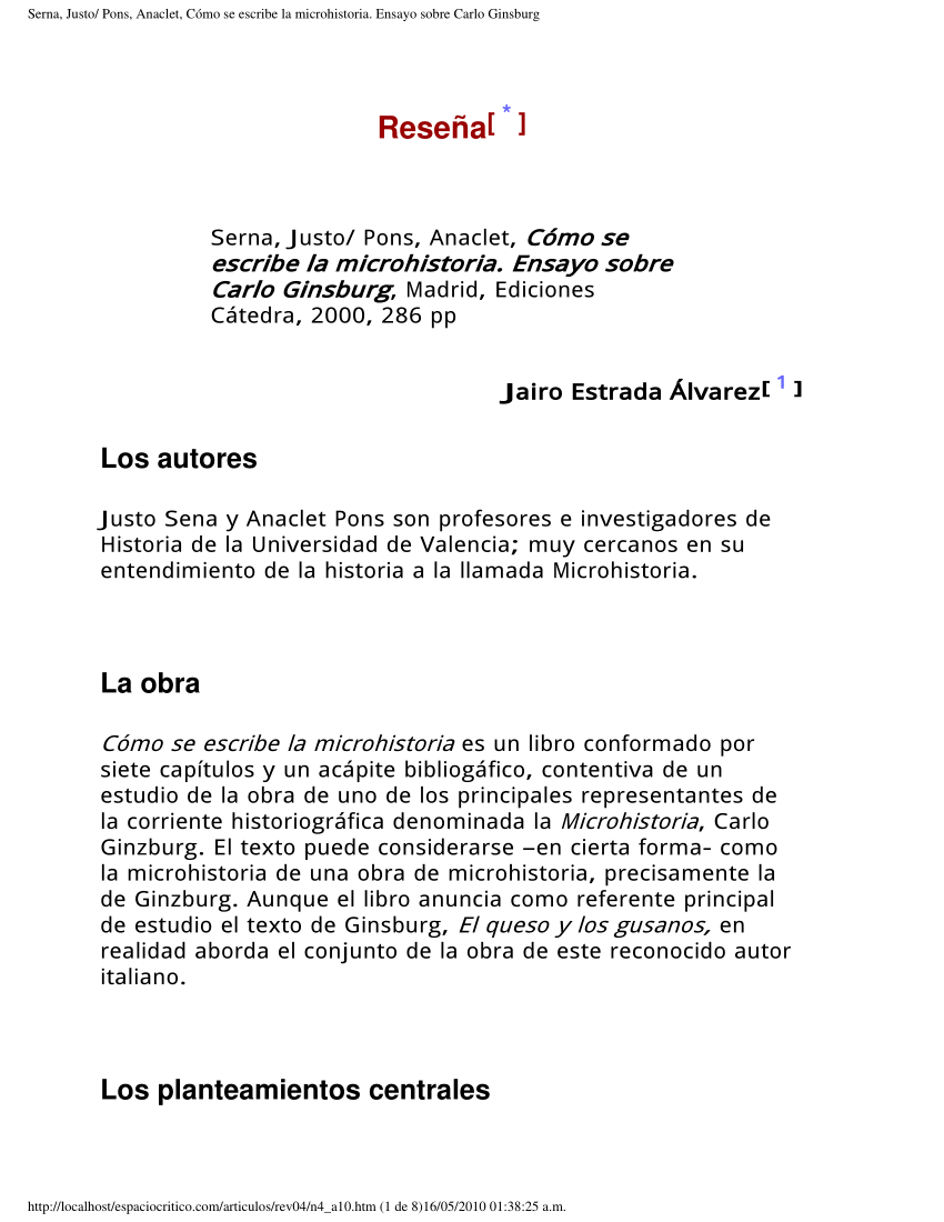 Pdf Serna Justo Pons Anaclet Como Se Escribe La Microhistoria Ensayo Sobre Carlo Ginsburg