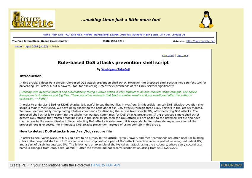 PDF) Rule-based DoS attacks prevention shell script