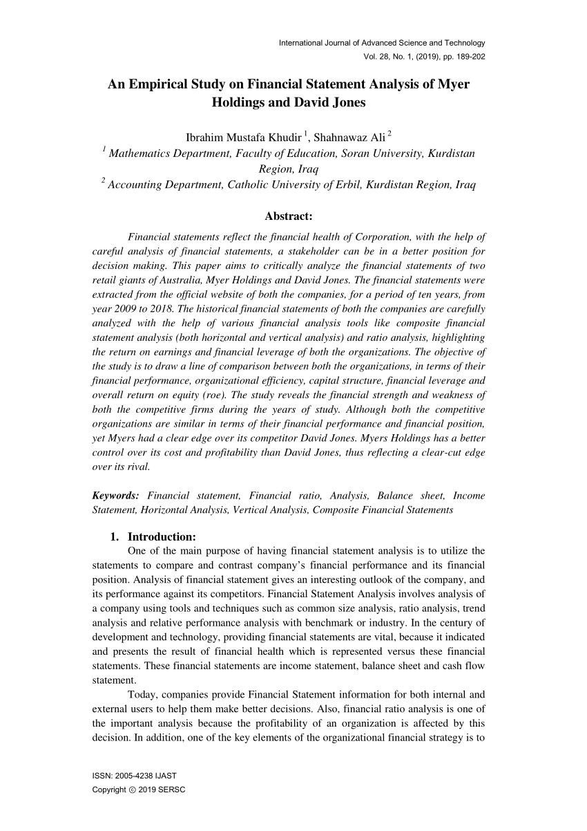 PDF) An Empirical Study on Financial Statement Analysis of Myer