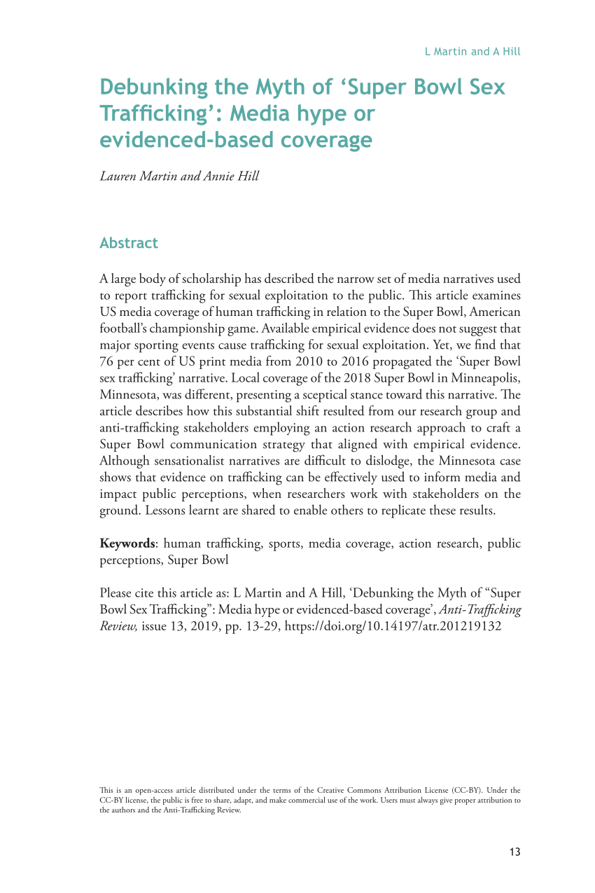 Pdf Debunking The Myth Of ‘super Bowl Sex Trafficking Media Hype Or Evidenced Based Coverage 6220