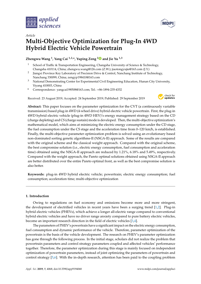 (PDF) MultiObjective Optimization for PlugIn 4WD Hybrid Electric