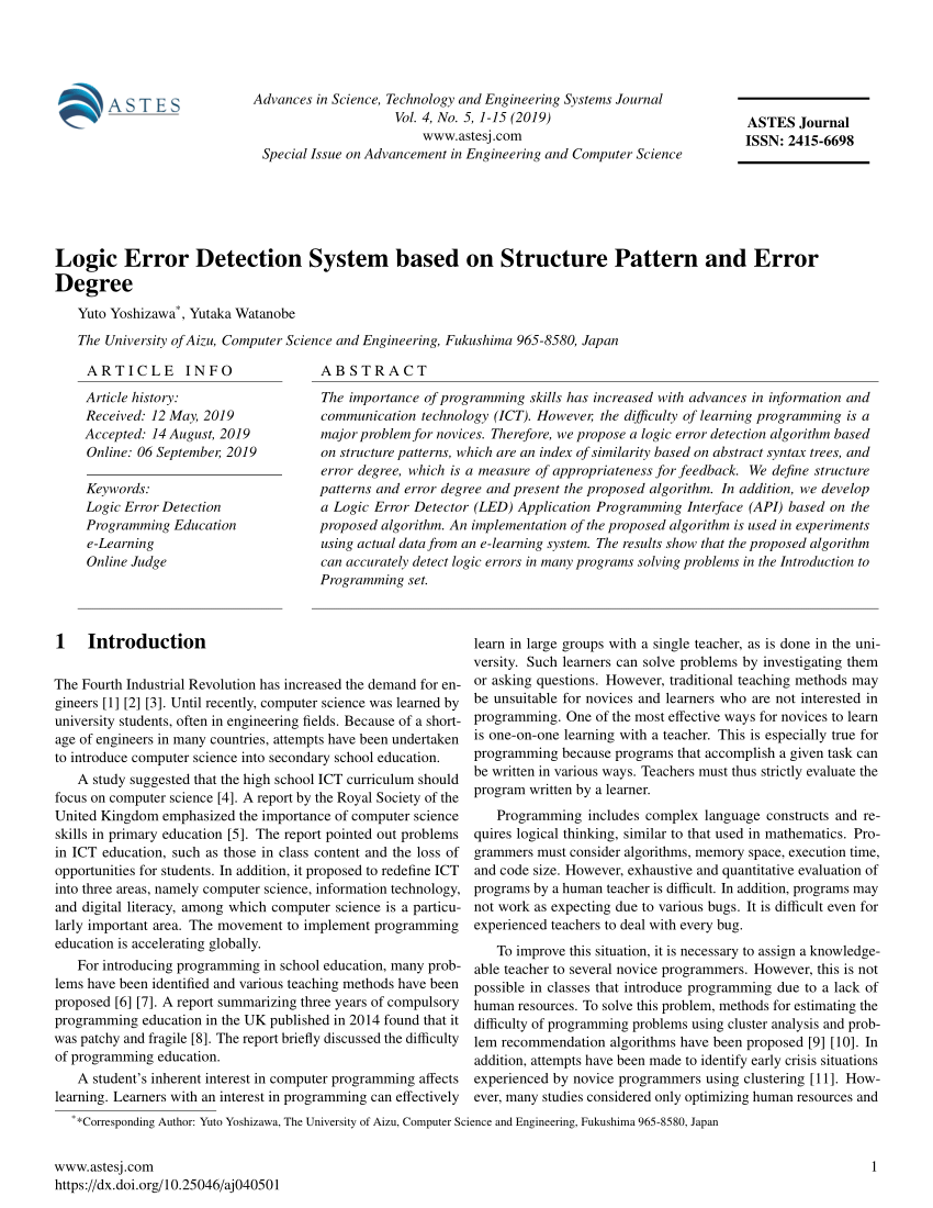 Pdf Logic Error Detection System Based On Structure Pattern And Error Degree