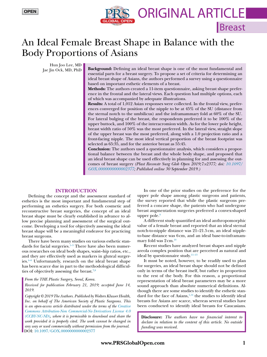PDF) An Ideal Female Breast Shape in Balance with the Body Proportions of  Asians