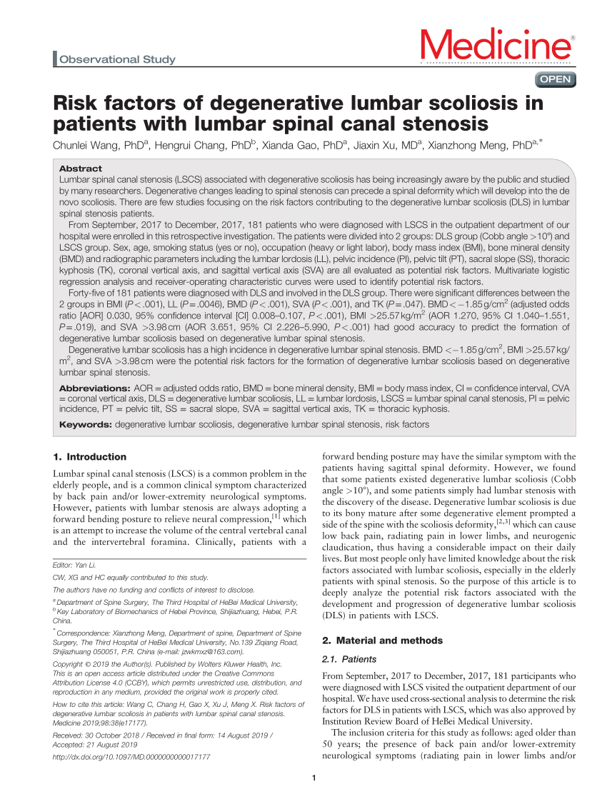 Spinal Stenosis Risk Factors