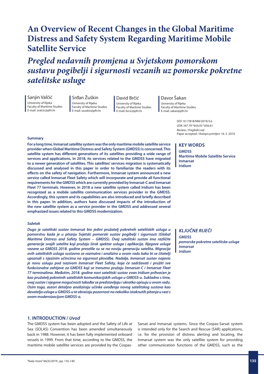 Pdf An Overview Of Recent Changes In The Global Maritime Distress And Safety System Regarding Maritime Mobile Satellite Service