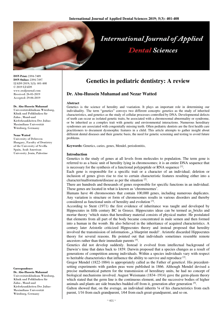Pdf Genetics In Pediatric Dentistry A Review
