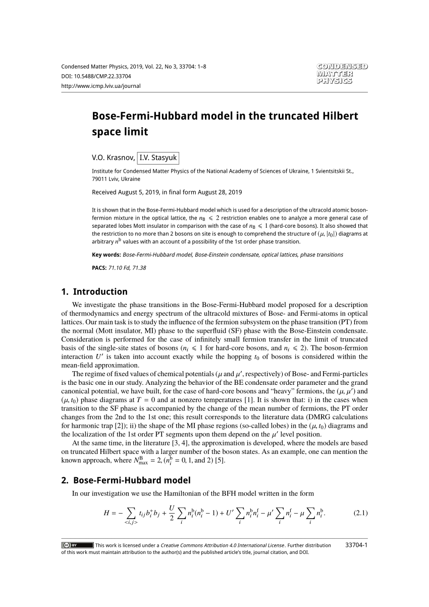 Pdf Bose Fermi Hubbard Model In The Truncated Hilbert Space Limit