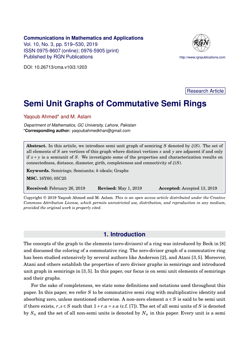 Pdf Semi Unit Graphs Of Commutative Semi Rings