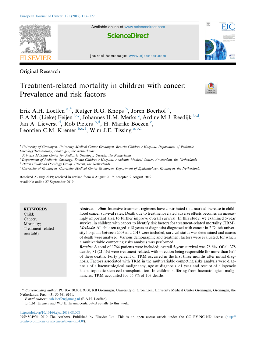 Pdf Treatment Related Mortality In Children With Cancer Prevalence And Risk Factors