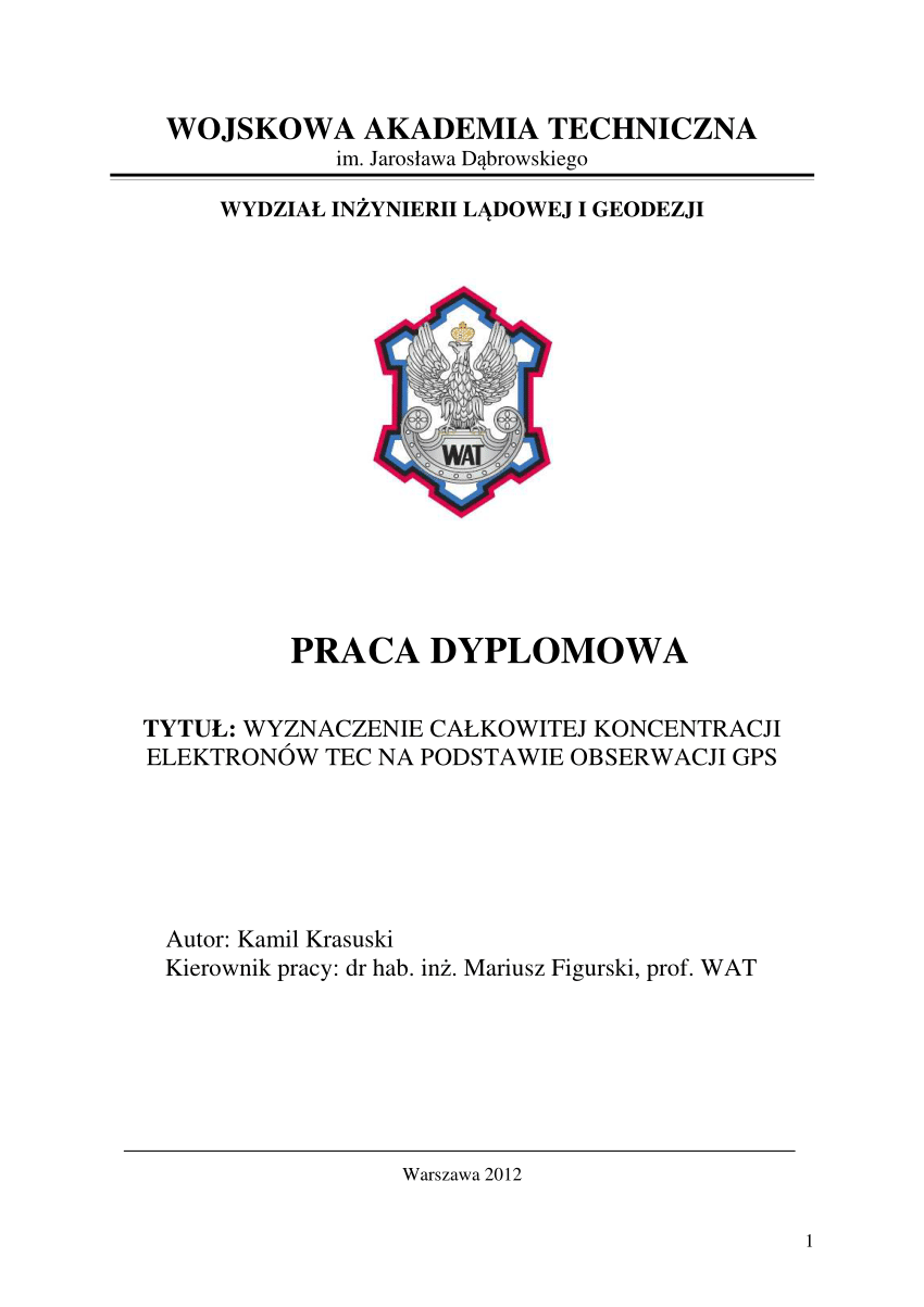 Pdf Wyznaczenie Całkowitej Koncentracji Elektronów Tec Na