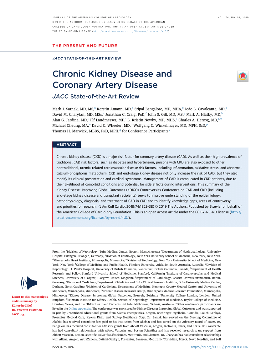 Pdf Chronic Kidney Disease And Coronary Artery Disease Jacc State Of The Art Review