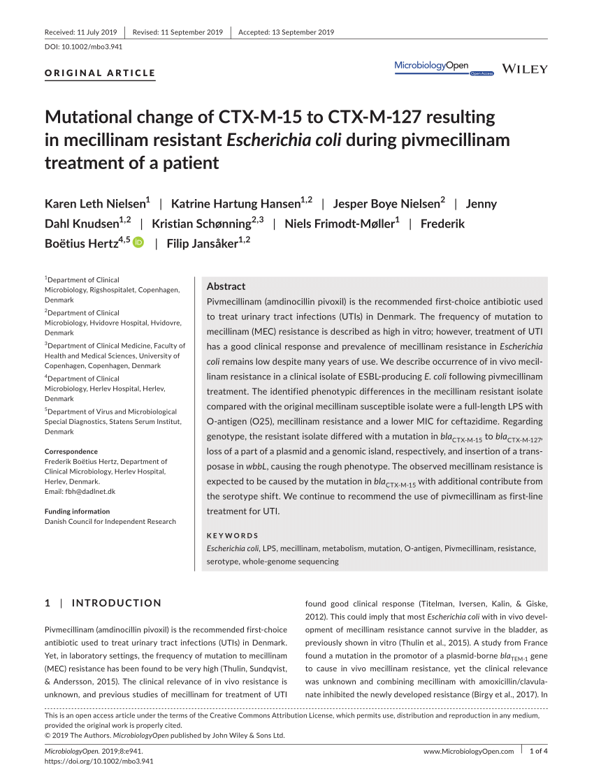 Merchandising købmand Fortolke PDF) Mutational change of CTX‐M‐15 to CTX‐M‐127 resulting in mecillinam  resistant Escherichia coli during pivmecillinam treatment of a patient