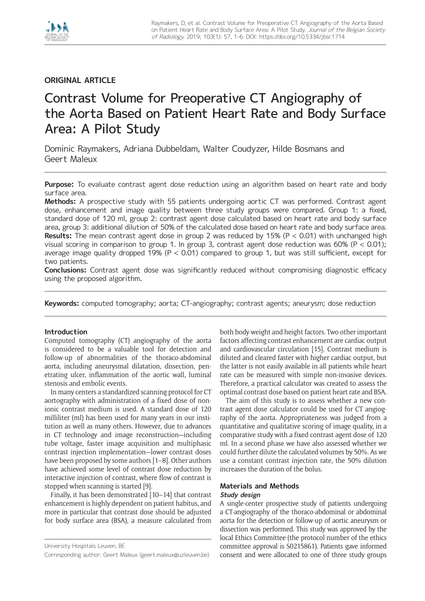 Contrast medium injection protocol for CT angiography with CT contrast  medium dose adjusted to body surface area with simulation