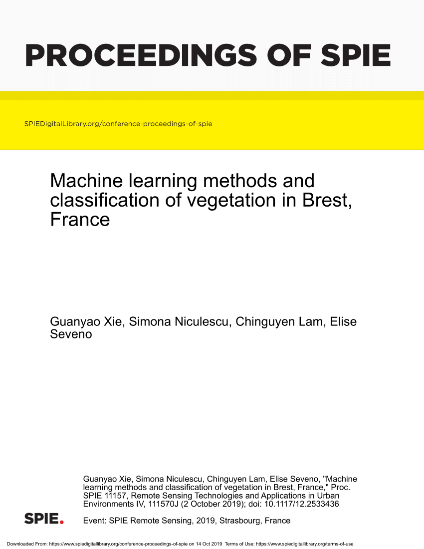pdf machine learning methods and classification of vegetation in brest france