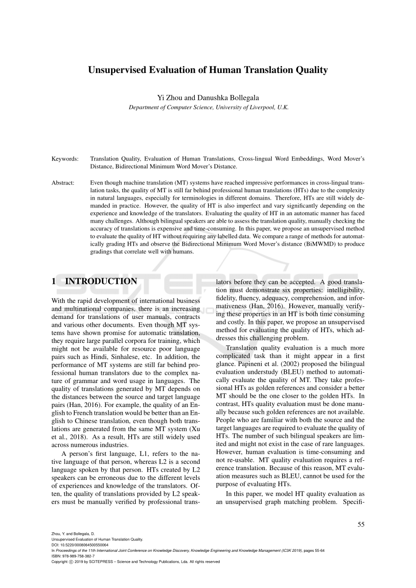 Pdf Unsupervised Evaluation Of Human Translation Quality