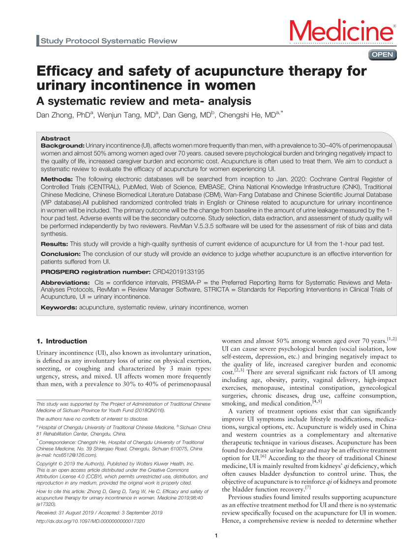 Pdf Efficacy And Safety Of Acupuncture Therapy For Urinary Incontinence In Women A Systematic 4893